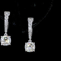 14K White Gold Hanging Hoop Earrings with Cushion Cut Lab Diamonds - 2.64 Carats Total Diamond Weight - Covaloro Fine Jewelry