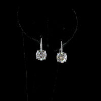 14K White Gold Hanging Lever-Back Earrings with 4.21 Carats Total Weight Round Brilliant Lab Diamonds (F VS1) with Prong Settings - Covaloro Fine Jewelry