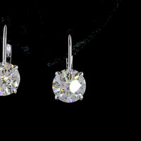 14K White Gold Hanging Lever-Back Earrings with 4.21 Carats Total Weight Round Brilliant Lab Diamonds (F VS1) with Prong Settings - Covaloro Fine Jewelry