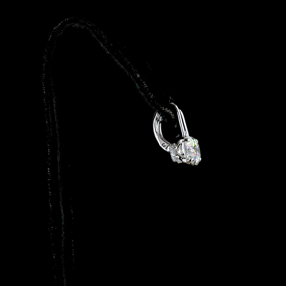 14K White Gold Hanging Lever-Back Earrings with 4.21 Carats Total Weight Round Brilliant Lab Diamonds (F VS1) with Prong Settings - Covaloro Fine Jewelry