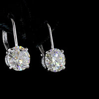 14K White Gold Hanging Lever-Back Earrings with 4.21 Carats Total Weight Round Brilliant Lab Diamonds (F VS1) with Prong Settings - Covaloro Fine Jewelry