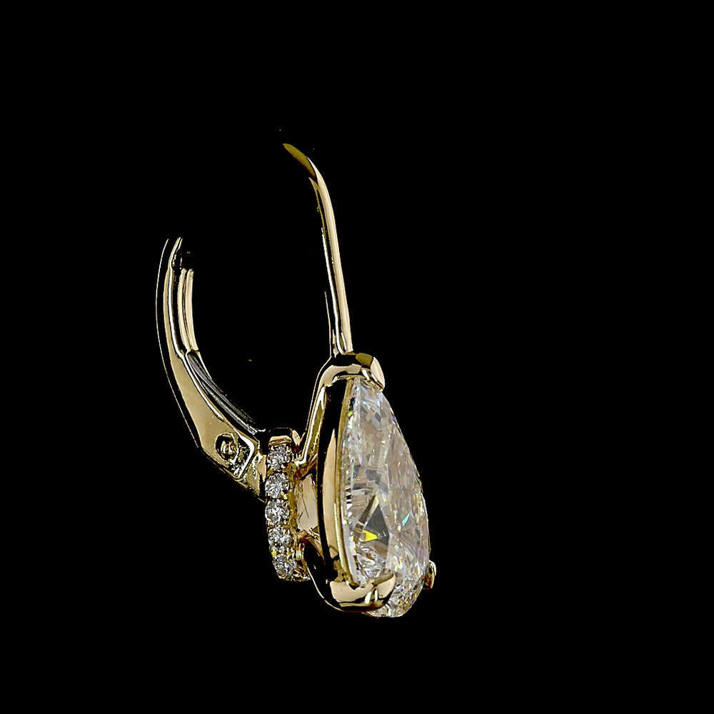 14K White Gold Hanging Pear Shaped Lab Diamond Earrings with Brilliant Cut Accents - 1.56 Carats Total Diamond Weight - Covaloro Fine Jewelry