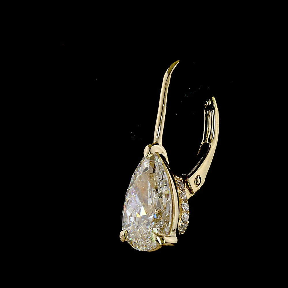 14K White Gold Hanging Pear Shaped Lab Diamond Earrings with Brilliant Cut Accents - 1.56 Carats Total Diamond Weight - Covaloro Fine Jewelry