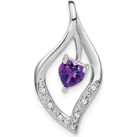 14K White Gold Heart 5mm Amethyst and Diamond Leaf Pendant - 0.432 Carat Amethyst, 0.01 Carat Diamond by Lumare Gioia