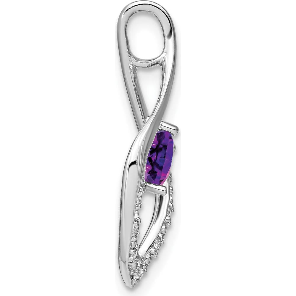 14K White Gold Heart 5mm Amethyst and Diamond Leaf Pendant - 0.432 Carat Amethyst, 0.01 Carat Diamond by Lumare Gioia