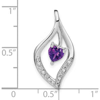 14K White Gold Heart 5mm Amethyst and Diamond Leaf Pendant - 0.432 Carat Amethyst, 0.01 Carat Diamond by Lumare Gioia