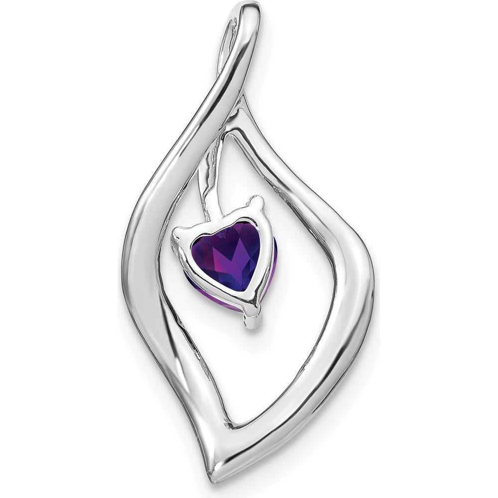 14K White Gold Heart 5mm Amethyst and Diamond Leaf Pendant - 0.432 Carat Amethyst, 0.01 Carat Diamond by Lumare Gioia