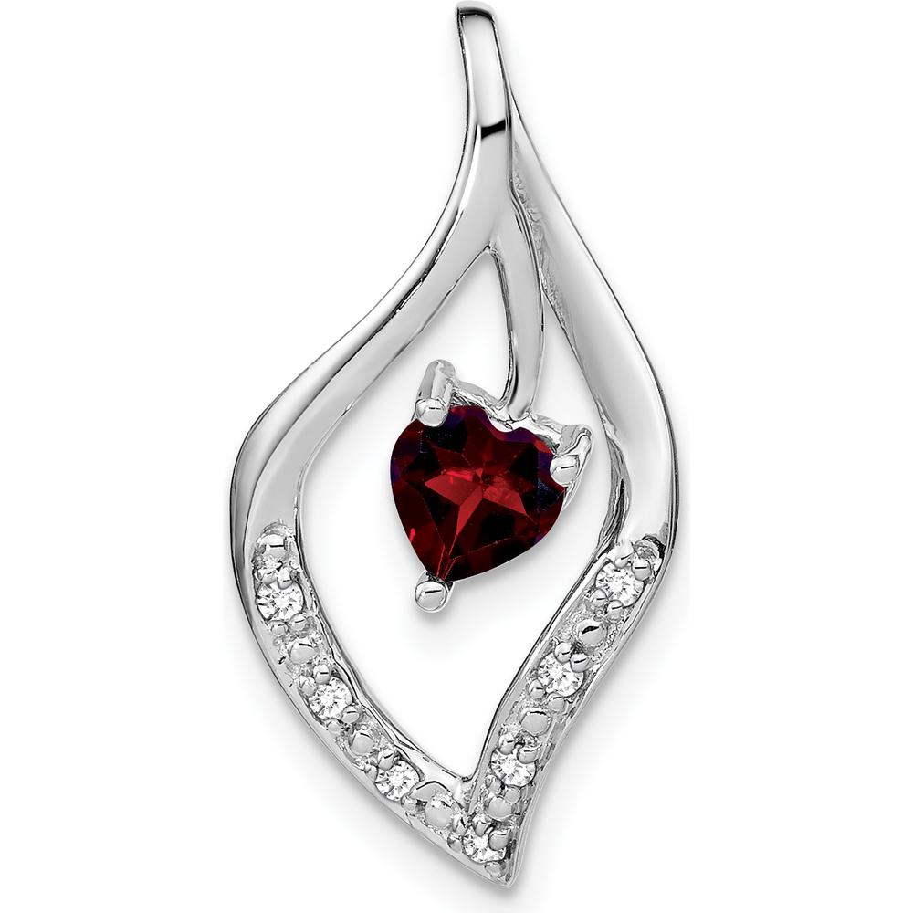 14K White Gold Heart 5mm Garnet and Diamond Leaf Pendant - 0.432 Carat Total Gem Weight by Lumare Gioia
