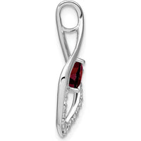 14K White Gold Heart 5mm Garnet and Diamond Leaf Pendant - 0.432 Carat Total Gem Weight by Lumare Gioia