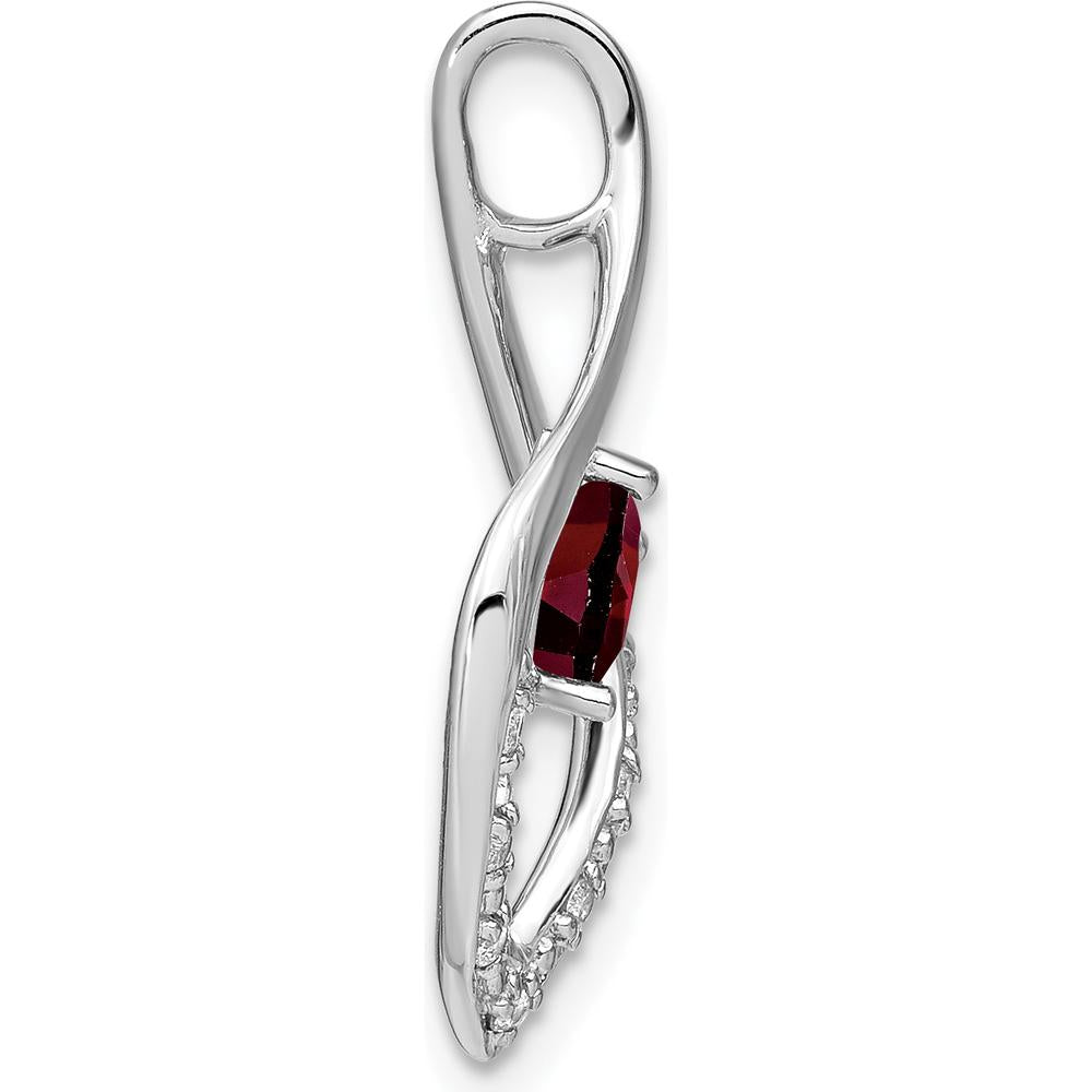 14K White Gold Heart 5mm Garnet and Diamond Leaf Pendant - 0.432 Carat Total Gem Weight by Lumare Gioia