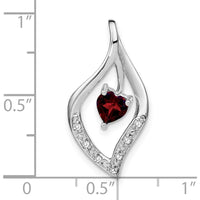 14K White Gold Heart 5mm Garnet and Diamond Leaf Pendant - 0.432 Carat Total Gem Weight by Lumare Gioia