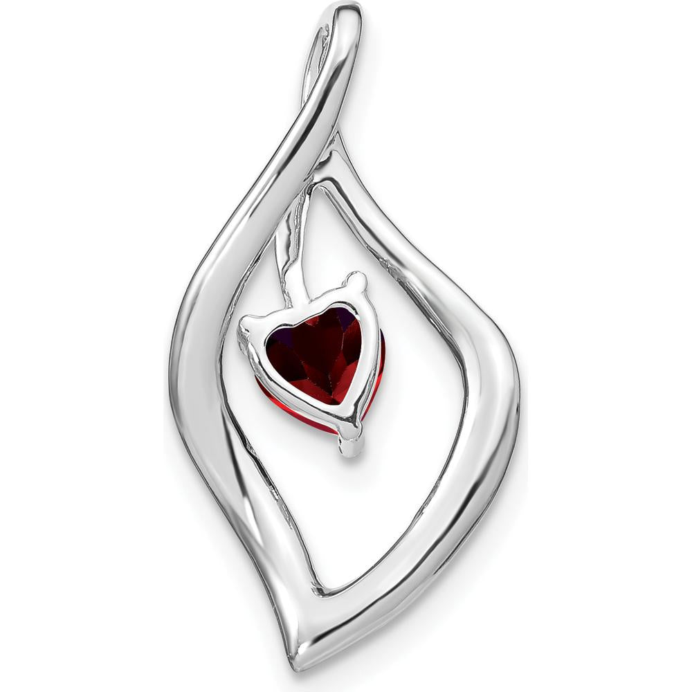 14K White Gold Heart 5mm Garnet and Diamond Leaf Pendant - 0.432 Carat Total Gem Weight by Lumare Gioia