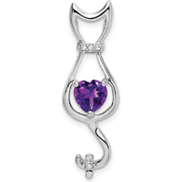14K White Gold Heart Amethyst and Diamond Cat Pendant - 0.68 Carat Amethyst, 0.02 Carat Diamond by Lumare Gioia