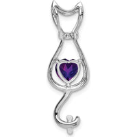 14K White Gold Heart Amethyst and Diamond Cat Pendant - 0.68 Carat Amethyst, 0.02 Carat Diamond by Lumare Gioia