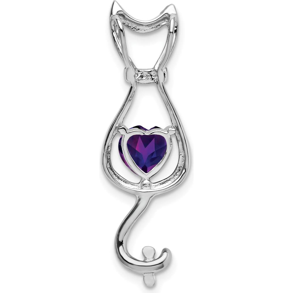 14K White Gold Heart Amethyst and Diamond Cat Pendant - 0.68 Carat Amethyst, 0.02 Carat Diamond by Lumare Gioia