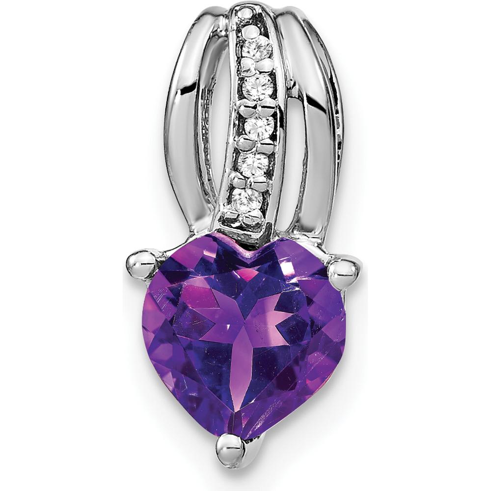 14K White Gold Heart Amethyst Pendant with Diamond Accents - 1.15 Carat Amethyst, 0.025 Carat Diamond by Lumare Gioia
