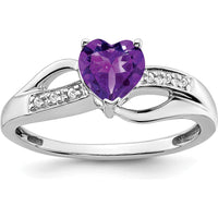 14K White Gold Heart Amethyst Ring with Round Diamond Accents - 0.71 Carat Amethyst and 0.005 Carat Total Diamond Weight by 0