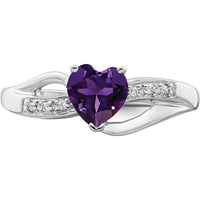 14K White Gold Heart Amethyst Ring with Round Diamond Accents - 0.71 Carat Amethyst and 0.005 Carat Total Diamond Weight by 0