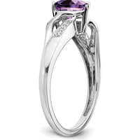 14K White Gold Heart Amethyst Ring with Round Diamond Accents - 0.71 Carat Amethyst and 0.005 Carat Total Diamond Weight by 0