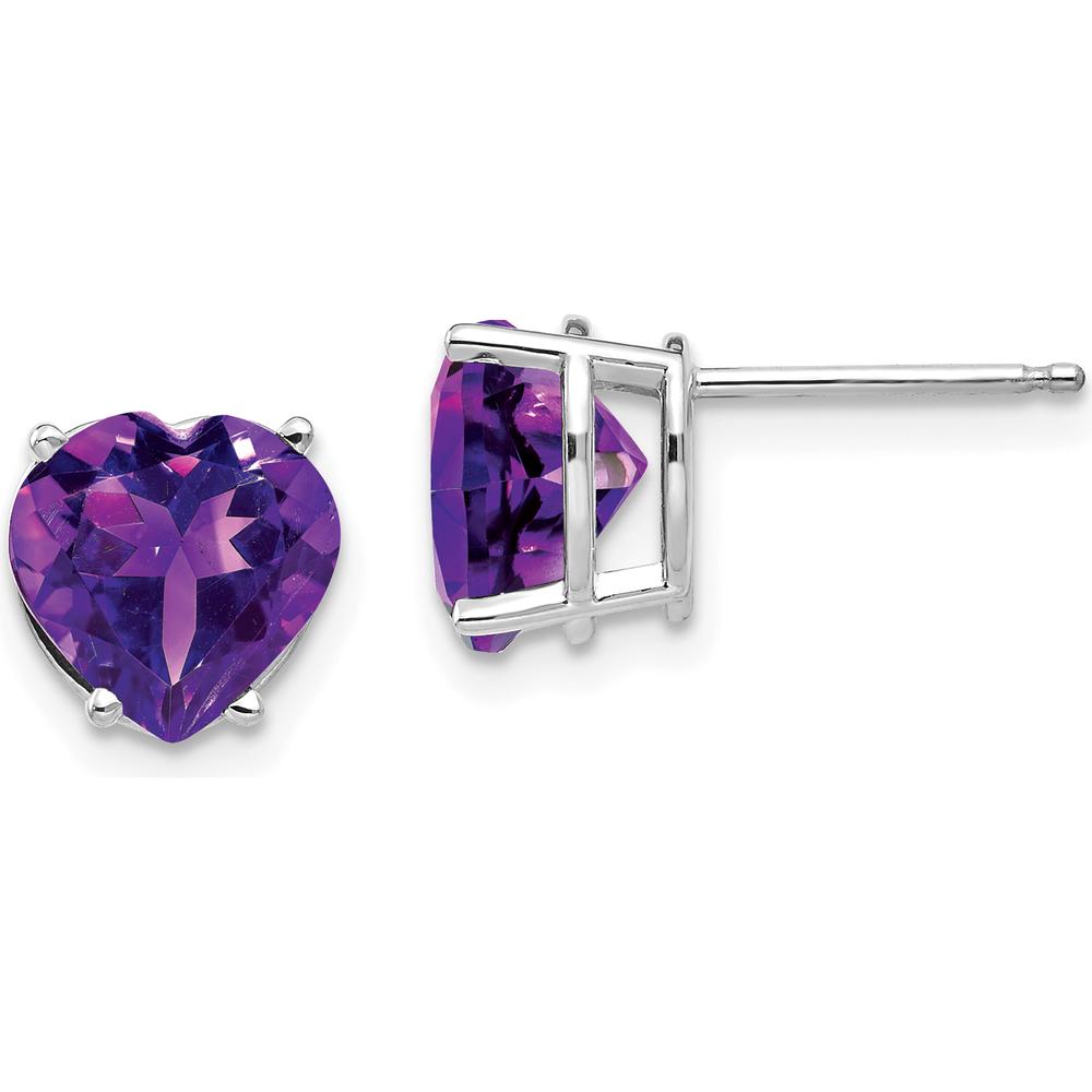 14K White Gold Heart Amethyst Stud Earrings - 1.65 Carat Total Amethyst Weight by Monteluci Fine Jewelry