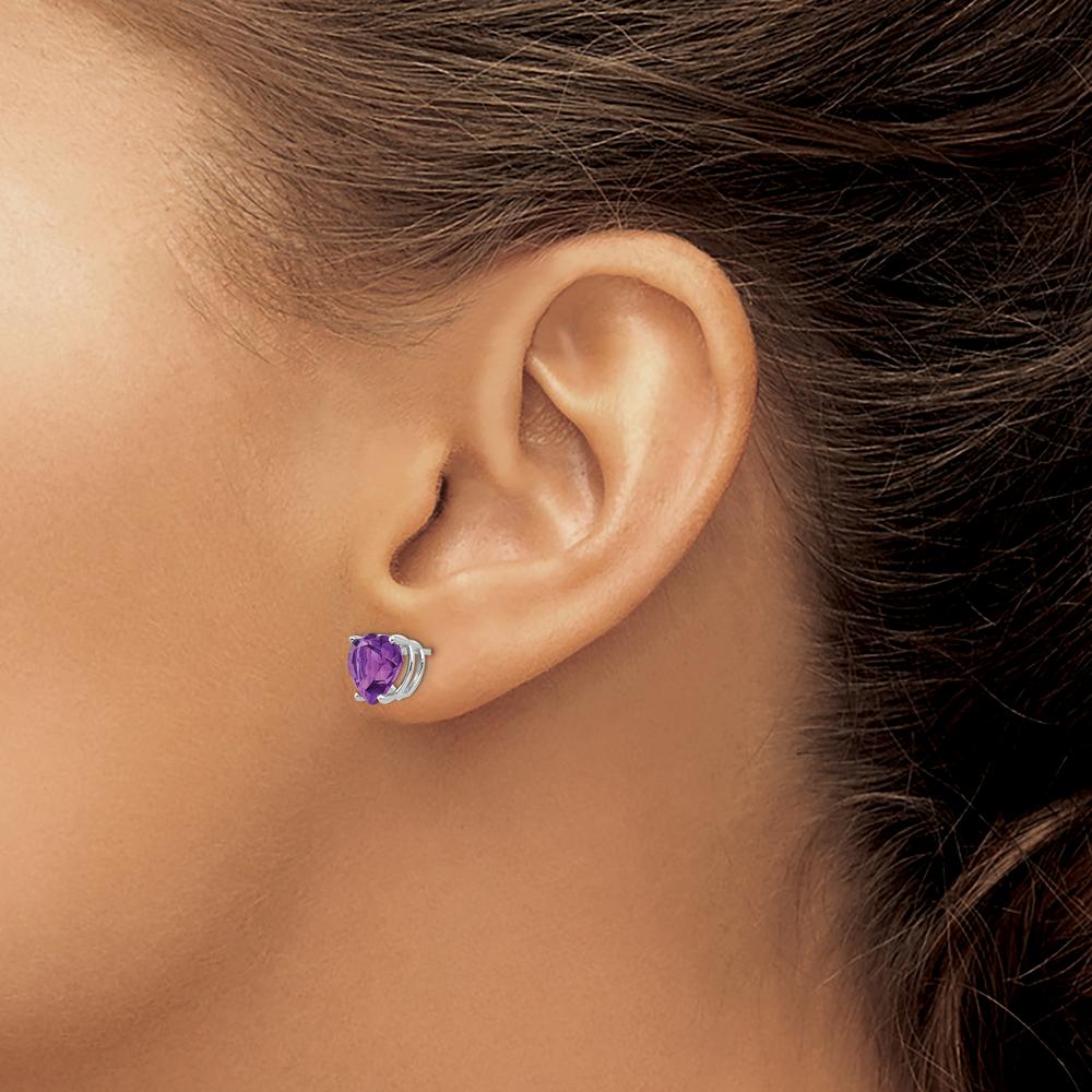14K White Gold Heart Amethyst Stud Earrings - 1.65 Carat Total Amethyst Weight by Monteluci Fine Jewelry