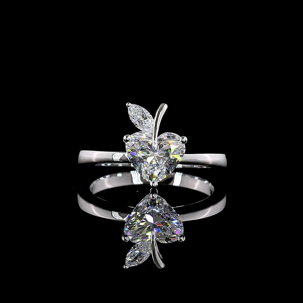 14K White Gold Heart and Marquise Toi et Moi Ring with E VS1 Lab Diamonds - 1.33 Carat Total Weight - Covaloro Fine Jewelry
