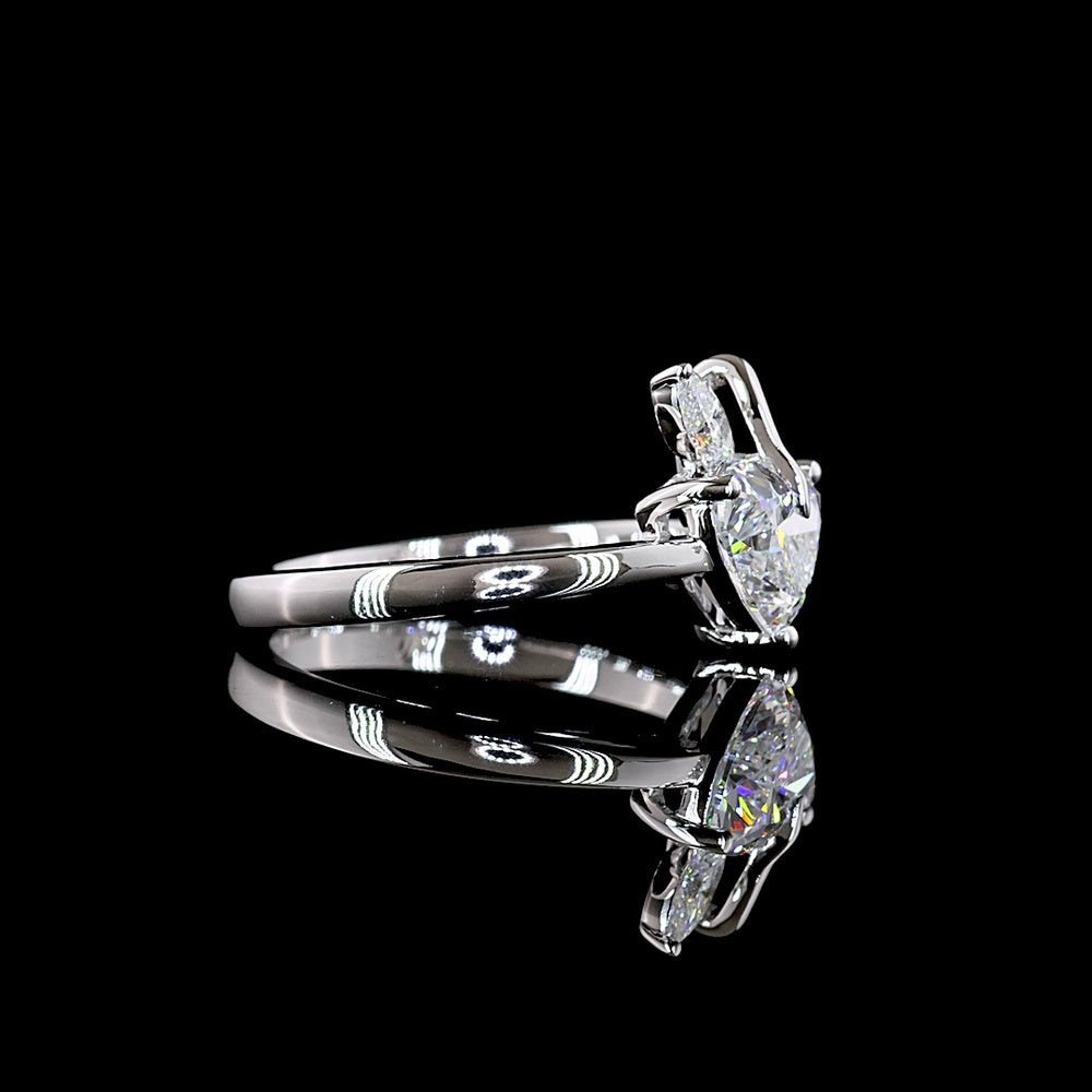 14K White Gold Heart and Marquise Toi et Moi Ring with E VS1 Lab Diamonds - 1.33 Carat Total Weight - Covaloro Fine Jewelry