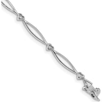 14K White Gold Heart and Oval Link Bracelet with 0.03 Carats Total Round Diamonds by Monteluci Fine Jewelry