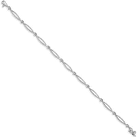 14K White Gold Heart and Oval Link Bracelet with 0.03 Carats Total Round Diamonds by Monteluci Fine Jewelry