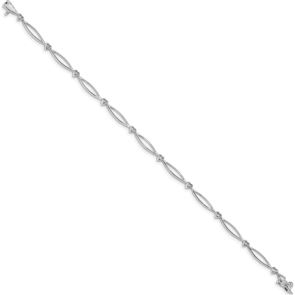 14K White Gold Heart and Oval Link Bracelet with 0.03 Carats Total Round Diamonds by Monteluci Fine Jewelry