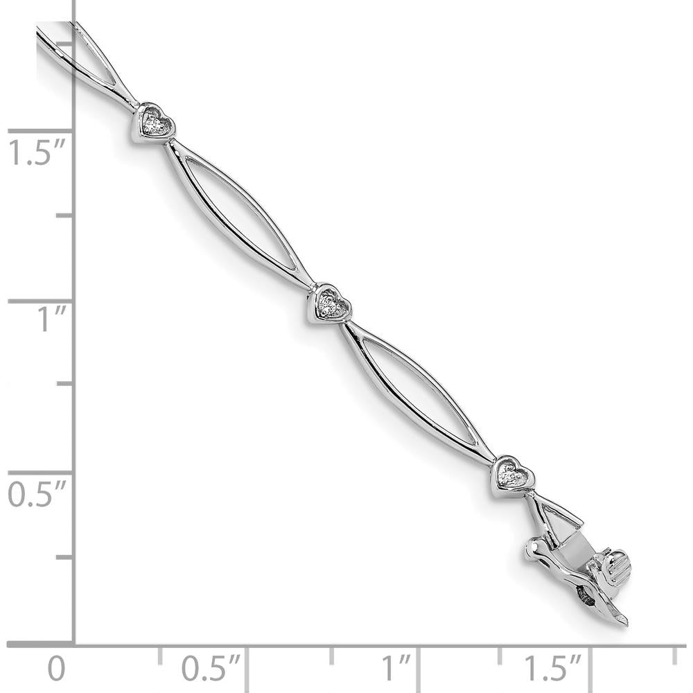 14K White Gold Heart and Oval Link Bracelet with 0.03 Carats Total Round Diamonds by Monteluci Fine Jewelry