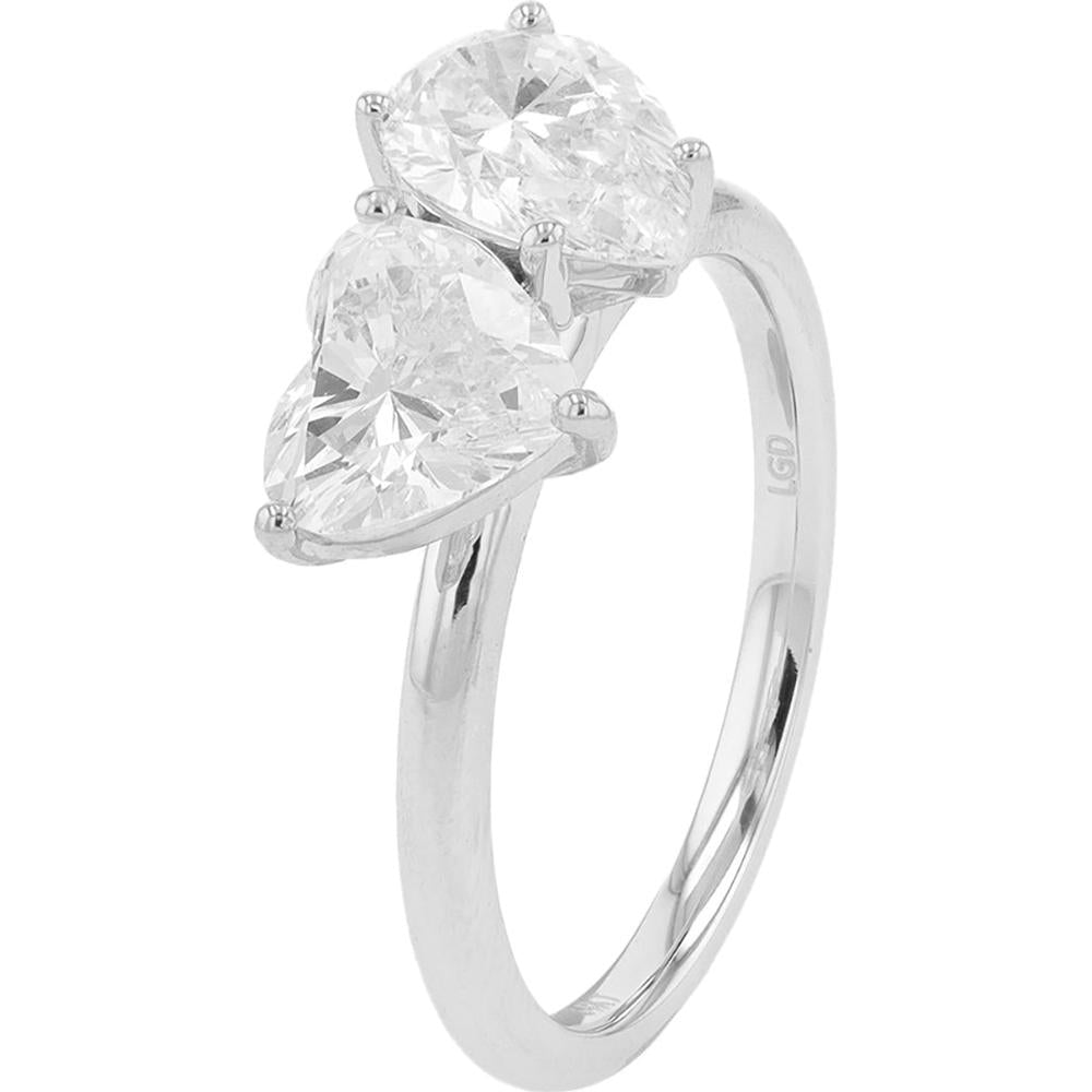 14K White Gold Heart and Pear-Shaped Lab Grown Diamond Engagement Ring - 2.00 Carat Total Diamond Weight