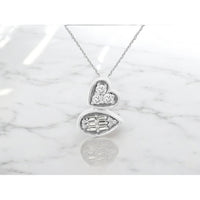 14K White Gold Heart and Teardrop Pendant Necklace with Pavé Round and Baguette Diamonds - 0.22 Carat Total Diamond Weight - Royal Jewelry