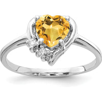 14K White Gold Heart Citrine and Diamond Accent Ring with 0.80 Carat Citrine and 0.03 Carat Total Diamond Weight by Monteluci Fine Jewelry