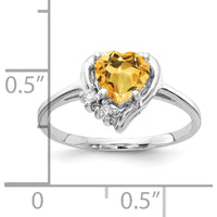 14K White Gold Heart Citrine and Diamond Accent Ring with 0.80 Carat Citrine and 0.03 Carat Total Diamond Weight by Monteluci Fine Jewelry