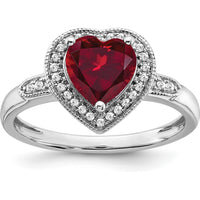 14K White Gold Heart Created Ruby and Diamond Halo Ring - 1.48 Carat Ruby and 0.009 Carat Total Diamond Weight by 0