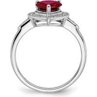 14K White Gold Heart Created Ruby and Diamond Halo Ring - 1.48 Carat Ruby and 0.009 Carat Total Diamond Weight by 0