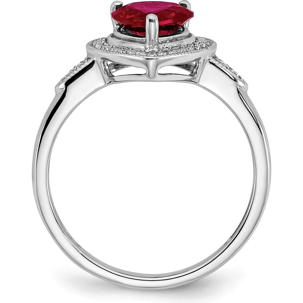 14K White Gold Heart Created Ruby and Diamond Halo Ring - 1.48 Carat Ruby and 0.009 Carat Total Diamond Weight by 0