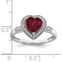 14K White Gold Heart Created Ruby and Diamond Halo Ring - 1.48 Carat Ruby and 0.009 Carat Total Diamond Weight by 0