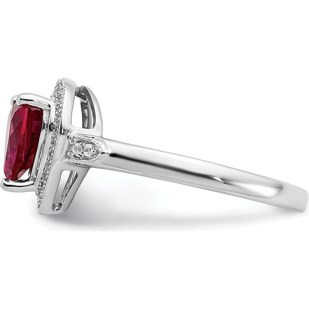 14K White Gold Heart Created Ruby and Diamond Halo Ring - 1.48 Carat Ruby and 0.009 Carat Total Diamond Weight by 0