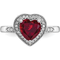 14K White Gold Heart Created Ruby and Diamond Halo Ring - 1.48 Carat Ruby and 0.009 Carat Total Diamond Weight by 0