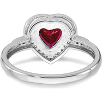 14K White Gold Heart Created Ruby and Diamond Halo Ring - 1.48 Carat Ruby and 0.009 Carat Total Diamond Weight by 0