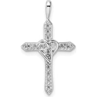 14K White Gold Heart Cross Pendant with Round-Cut Diamonds - 0.14 Carat Total Diamond Weight by Oro Pregiato