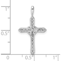 14K White Gold Heart Cross Pendant with Round-Cut Diamonds - 0.14 Carat Total Diamond Weight by Oro Pregiato
