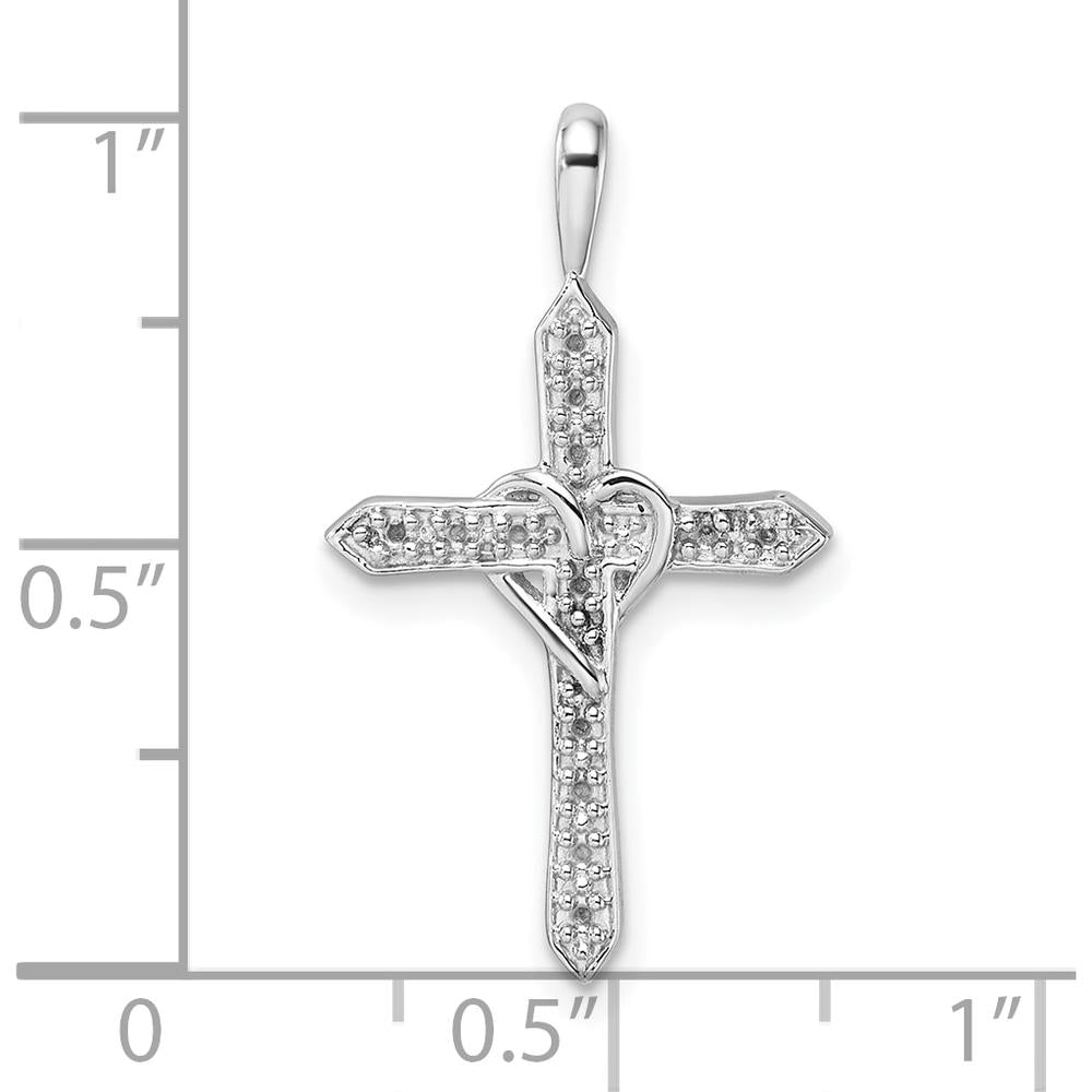 14K White Gold Heart Cross Pendant with Round-Cut Diamonds - 0.14 Carat Total Diamond Weight by Oro Pregiato