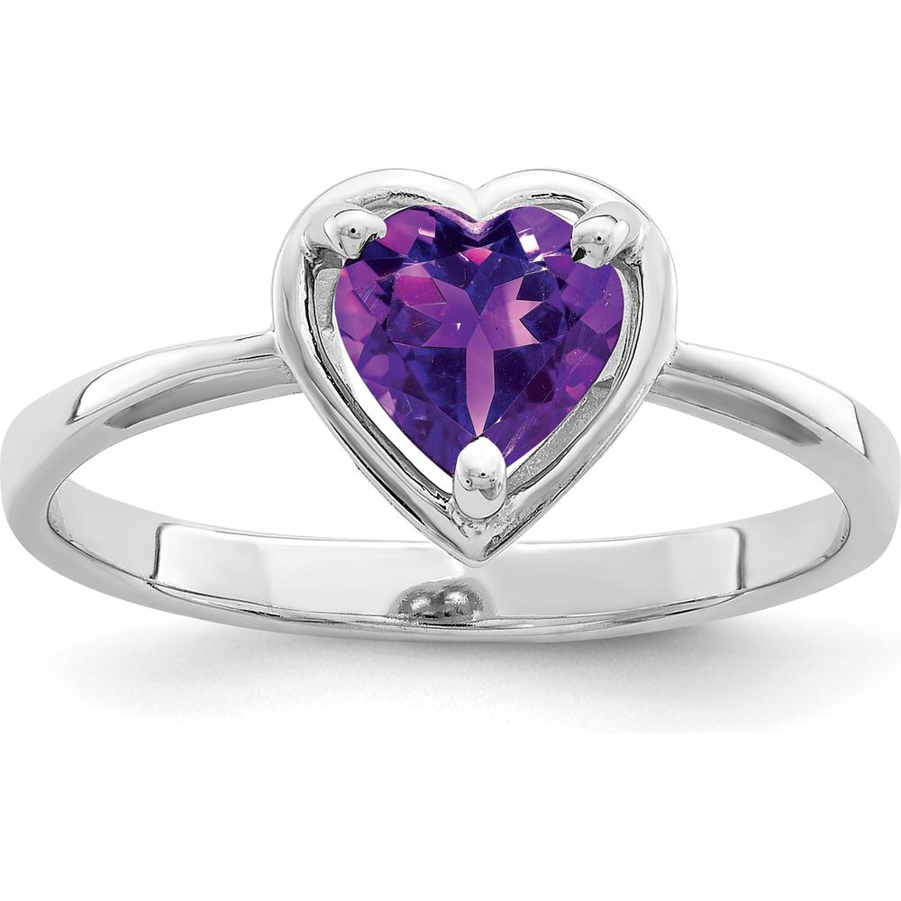 14K White Gold Heart Cut Amethyst Ring with 6mm Natural Gemstone - 0.68 Carat Total Weight by Monteluci Fine Jewelry