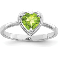 14K White Gold Heart-Cut Peridot Ring with 6mm Natural Gemstone - 0.80 Carat Total Weight by Monteluci Fine Jewelry