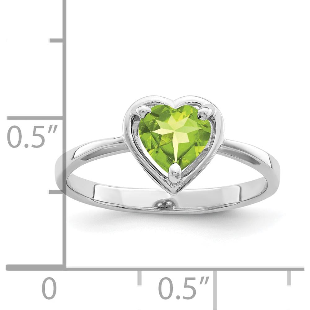 14K White Gold Heart-Cut Peridot Ring with 6mm Natural Gemstone - 0.80 Carat Total Weight by Monteluci Fine Jewelry
