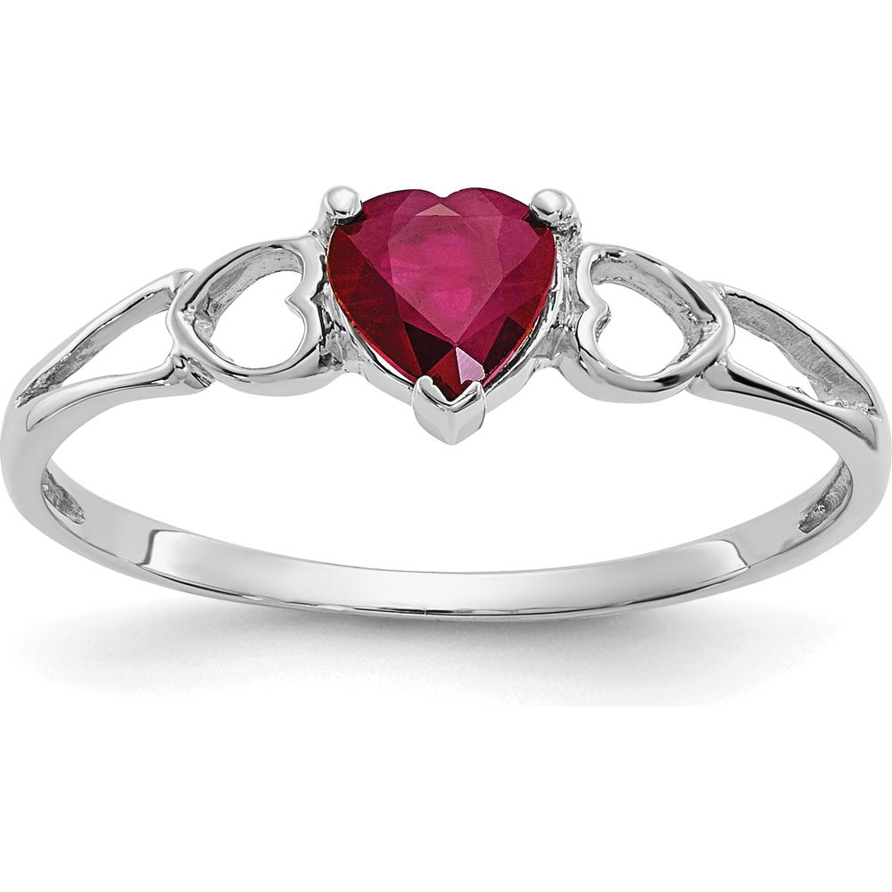 14K White Gold Heart-Cut Ruby Ring with Open-Heart Shoulders - 0.55 Carat Natural Ruby by Oro Pregiato