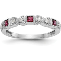 14K White Gold Heart Design Band with 0.12 Carat Princess-Cut Rubies and 0.09 Carat Round Diamonds by 0